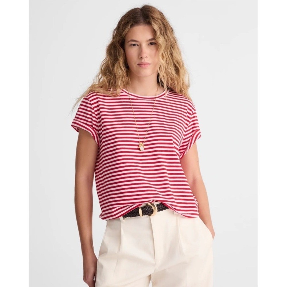 NWT Madewell Easy Crewneck‎ Tee Red White Stripe XS Basics Nautical Resort